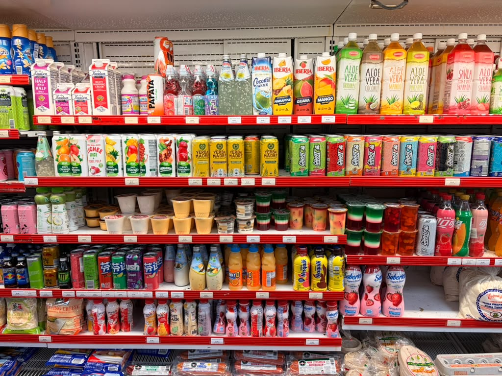 Drinks case: aloe vera drinks, nectars, gelatin cups and yogurt drinks